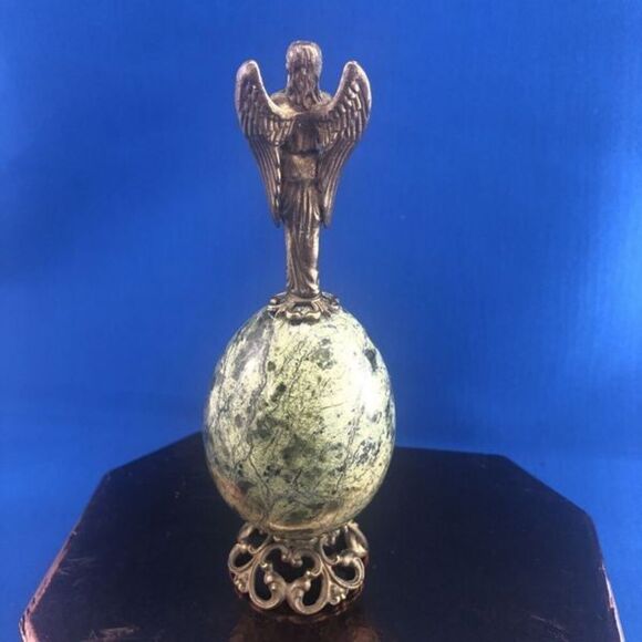 Green Marvel Egg With Brass Angel On Top - Picture 4 of 10